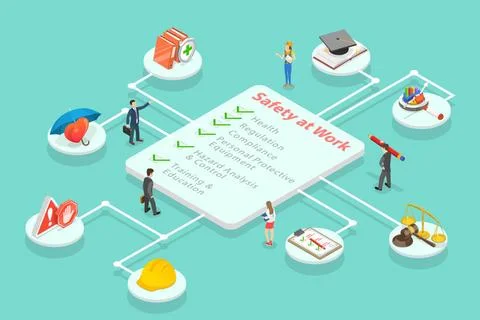 3D Isometric Flat Conceptual Illustration of Safety At Work, Occupational ... Stock Photos