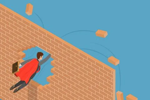 3D Isometric Flat Conceptual Illustration of Breakthrough Business Barrier... Foto stock