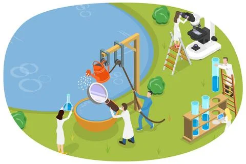 3D Isometric Flat Conceptual Illustration of Water Quality Control, Purity... Stock Photos