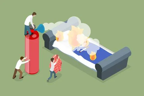 3D Isometric Flat Conceptual Illustration of Fire Extinguishing, Ignition ... Stock Photos