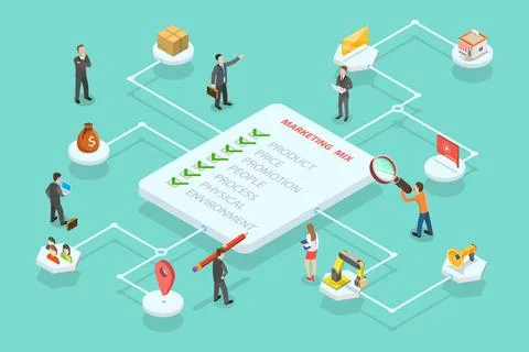 3D Isometric Flat Conceptual Illustration of 7 PS Marketing Mix, Online St... Stock Photos