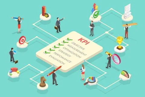 3D Isometric Flat Conceptual Illustration of KPI - Key Performance Indicat... Stock Photos