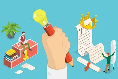 3D Isometric Flat Conceptual Illustration of Creative Writing, Content Cre... Stock Photos