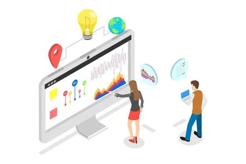 3D Isometric Flat Conceptual Illustration of Digital Marketing Plan, Strat... Stock Photos
