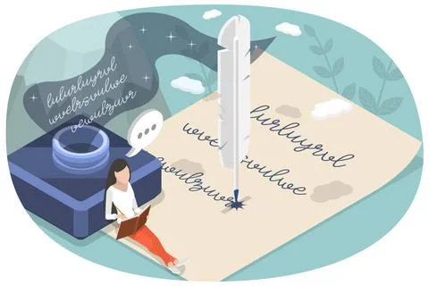 3D Isometric Flat Conceptual Illustration of Poetry, Creative Arts Writing... Stock Photos