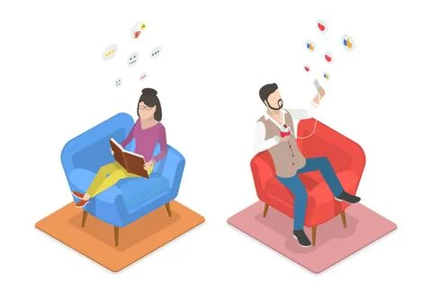 3D Isometric Flat Conceptual Illustration of Introvert Vs Extravert, Diffe... Stock Photos