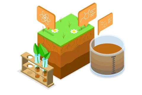 3D Isometric Flat Conceptual Illustration of Soil Analysis, Ground Composi... Stock Photos