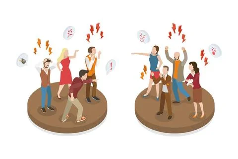 3D Isometric Flat Conceptual Illustration of Angry Characters, Aggressive ... Stock Photos
