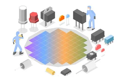 3D Isometric Flat Conceptual Illustration of Semiconductor Technology, Nan... Stock Photos