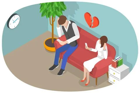 3D Isometric Flat Conceptual Illustration of Family Breakup, Young Couple ... Stock Photos