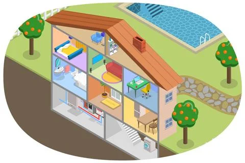 3D Isometric Flat Conceptual Illustration of Contemporary Energy Efficient... Foto stock