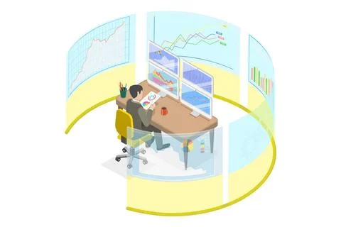 3D Isometric Flat Conceptual Illustration of Working Trader oder Broker, H... Stock Photos