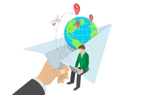 3D Isometric Flat Conceptual Illustration of World Travel, Launching Start... Stock Photos