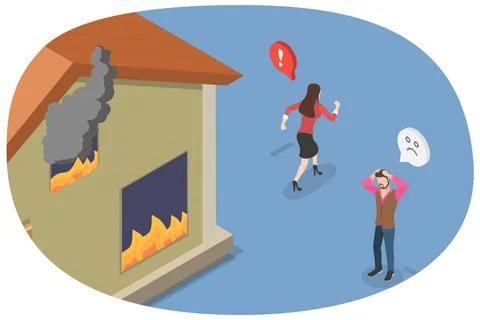 3D Isometric Flat Conceptual Illustration of Fire Safety Activity, Fire Em... Stock Photos