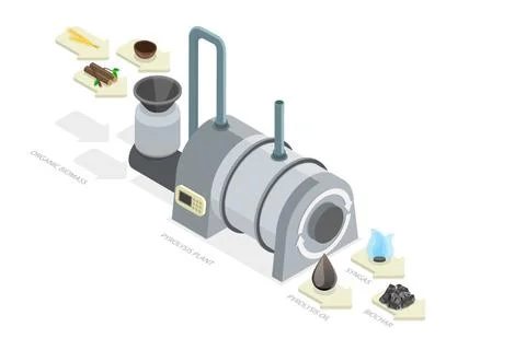 3D Isometric Flat Conceptual Illustration of Biochar Production, Lightweig... Stock Photos