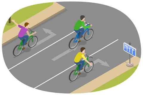 3D Isometric Flat Conceptual Illustration of Safe Bicycle Riding, Traffic ... Stock Photos