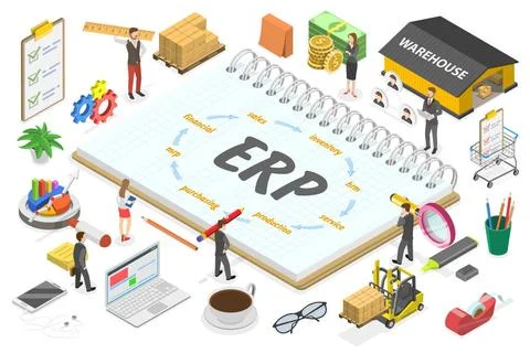 3D Isometric Flat Conceptual Illustration of ERP as Enterprise Resource Pl... Stock-Fotos