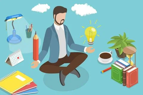 3D Isometric Flat Conceptual Illustration of Creative Writer , Blog Articl... Stock Photos
