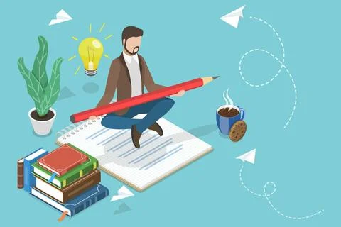 3D Isometric Flat Conceptual Illustration of Creative Writer , Fesselnde I... Stock Photos