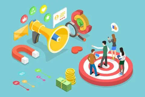 3D Isometric Flat Conceptual Illustration von Target Marketing, Publikumsa... Stock Photos