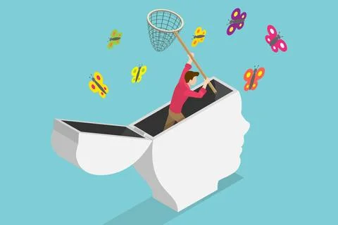 3D Isometric Flat Conceptual Illustration of Distracted Mind, ADHD Aufmerk... Stock Photos