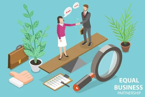 3D Isometric Flat Conceptual Illustration of Equal Business Partnership, F... Stock Photos