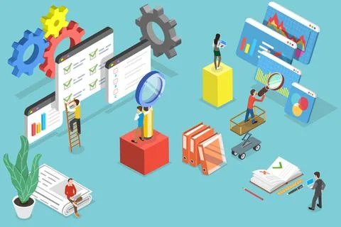 3D Isometric Flat Conceptual Illustration of Requirements Analysis, Softwa... Stock Photos