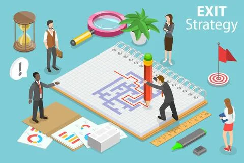 3D Isometric Flat Conceptual Illustration of Exit Strategy, Best Solution ... Stock Photos