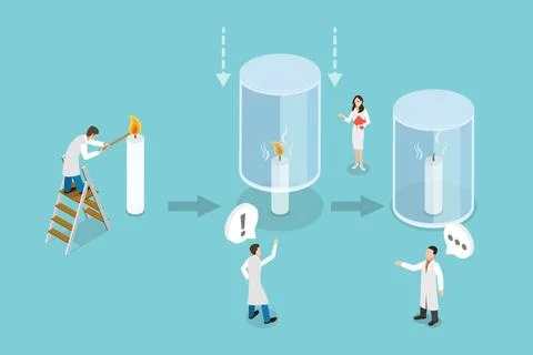 3D Isometric Flat Conceptual Illustration of Candle Burning Experiment, is... Stock Photos