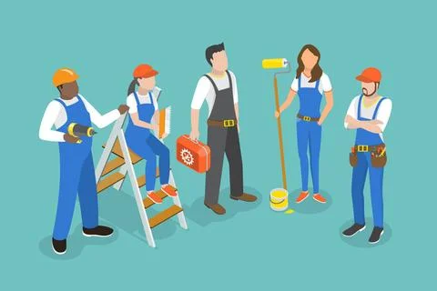 3D Isometric Flat Conceptual Illustration of Team Of Workers , Set of Work... Stock Photos