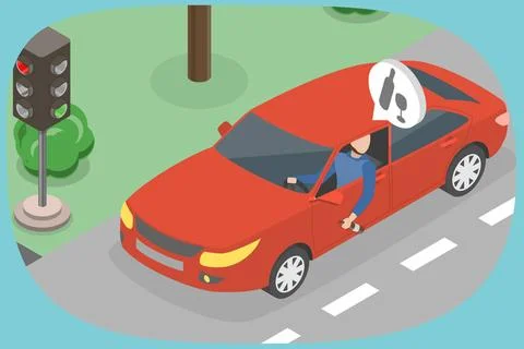 3D Isometric Flat Conceptual Illustration of Drunk Driver, Dont Drink Alco... Stock Photos