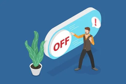 3D Isometric Flat Conceptual Illustration of Saving Energy , Schalten Sie ... Stock Photos