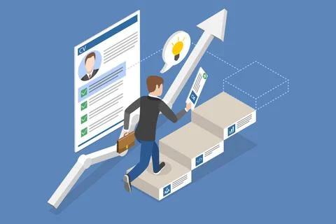3D Isometric Flat Conceptual Illustration of Upskilling, Einnahme einer Um... Stock Photos