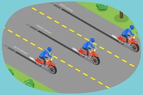 3D Isometric Flat Conceptual Illustration of Motorcycle Braking Distance, ... Stock Photos