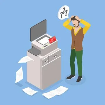 3D Isometric Flat Conceptual Illustration of Broken Printer, Out of Order ... Stock Photos