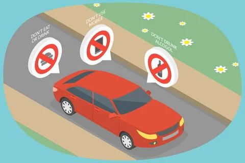 3D Isometric Flat Conceptual Illustration of Safe Drive, Wrong and Correct... Stock Photos