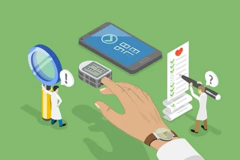 3D Isometric Flat Conceptual Illustration of Pulse Oximetr, Digital Device... Stock Photos