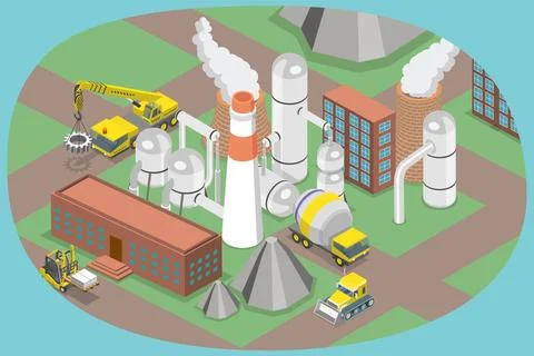 3D Isometric Flat Conceptual Illustration of Cement Manufactoring, Concret... 库存照片