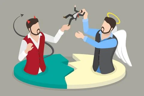 3D Isometric Flat Conceptual Illustration of Opposite Forces, Good and Evi... Fotos de archivo