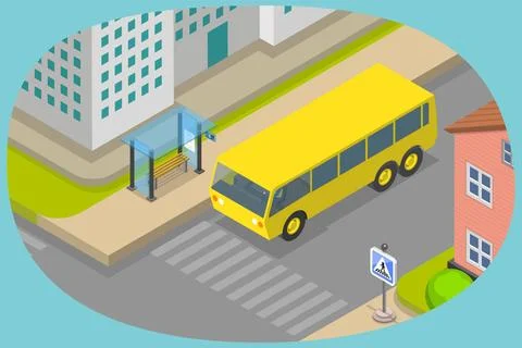 3D Isometric Flat Conceptual Illustration of Public Transport Stop, Urban ... Stock Photos