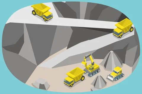 3D Isometric Flat Conceptual Illustration of Industrial Machinery, Quarry ... 库存照片