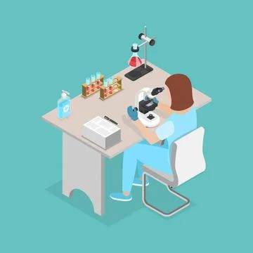 3D Isometric Flat Icon des Wissenschaftlers, Chemisches Labor Forschung Stock Photos