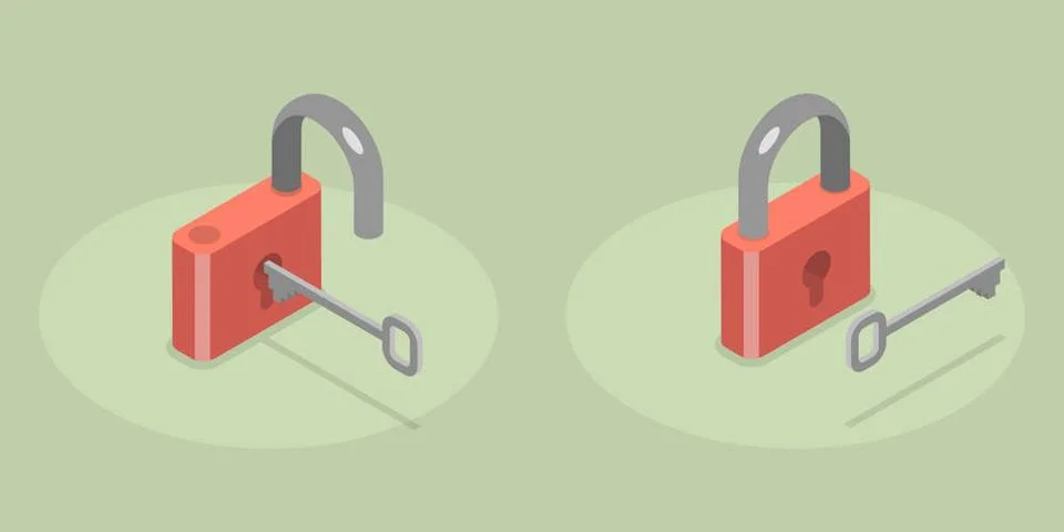 3D Isometric Flat Icon of Lock With Key, Confidentiality and Security3... Stock Photos