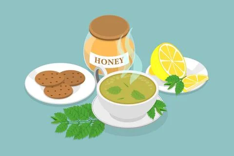 3D Isometric Flat Icon of Mint Leaf Tea, Herbal Hot Drink3D Isometric ... Stock Photos