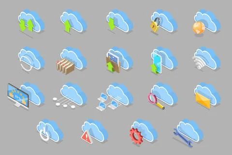 3D Isometric Flat Icon Set. Cloud Technologies, Online Services and Data P... Stock Photos