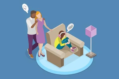 3D Isometric Flat Illustration of Adolescent Mental Wellbeing, Parents Sup... Stock Photos