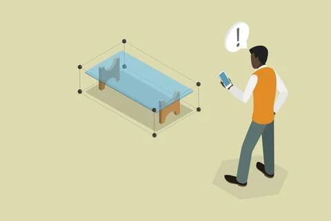 3D Isometric Flat Illustration of AR Furniture, Augmented Reality Mobile A... Stock Photos