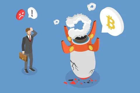 3D Isometric Flat Illustration of Bitcoin Price Collapse, Cryptocurrency C... Stock Photos