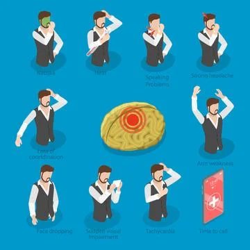 3D Isometric Flat Illustration of Brain Stroke Symptoms, Medical Recognizi... Stock Photos