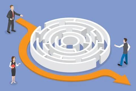 3D Isometric Flat Illustration of Bypass Route, Different Way to Success Stock Photos
